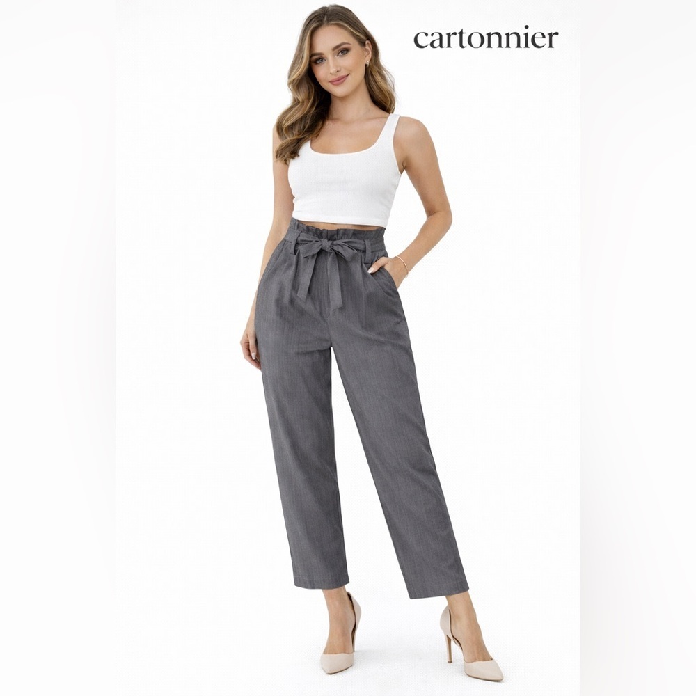 Cartonnier Anthropologie Paperbag Waist Gray Dress Pants Belted Cropped M